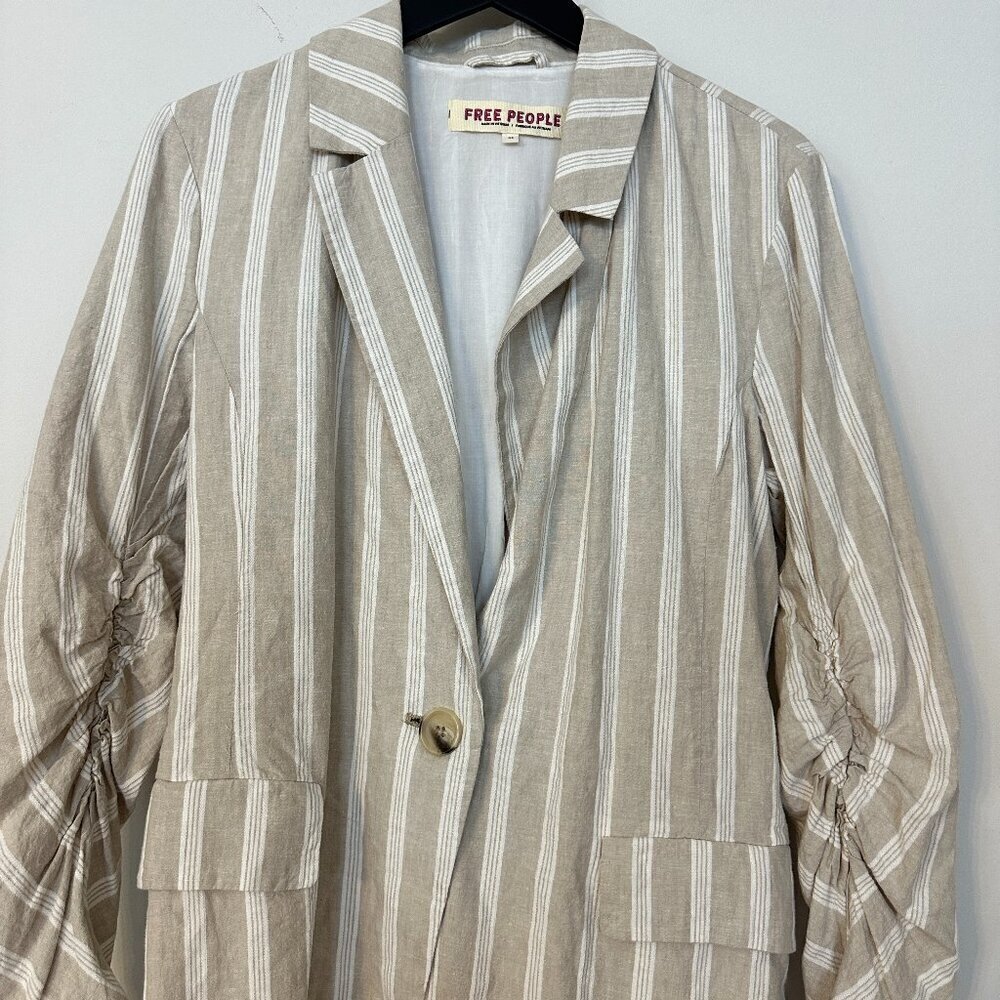 Free People Beige and White Striped Linen Blazer - Picture 6 of 10